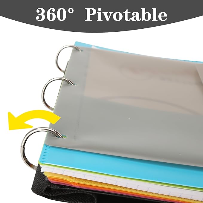 Pivotable Refillable Notebook, 3 Ring Binder Notebooks 1 Inch, Notebook with Dividers and Pockets, Folder Notebook, Flexible Binder, Soft Binders 3 Ring, Foldable Binder- White