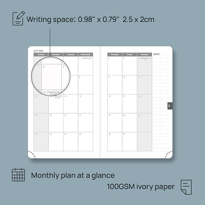 POPRUN Weekly Planner 2026 Calendar (Pocket 4'' x 6.25'') 12 Months Notebook with Horizontal Layout, Leather Hardcover, Inner Pocket, 100GSM Thick Paper, Pen Holder TJ - Pacific Green