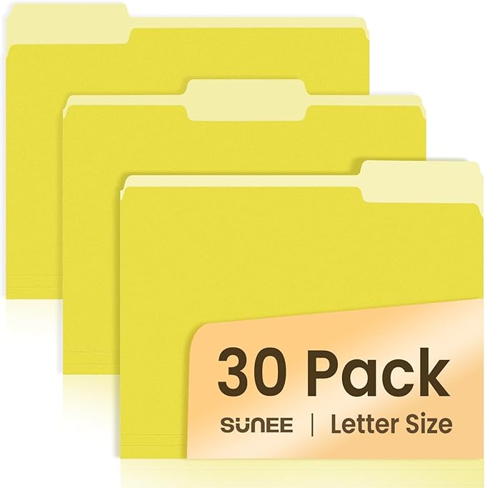 SUNEE File Folders, 30 Pack Manilla Folders 8.5 x 11, Colored File Folders Home Office School Supplies for Documents Files Paper,Yellow