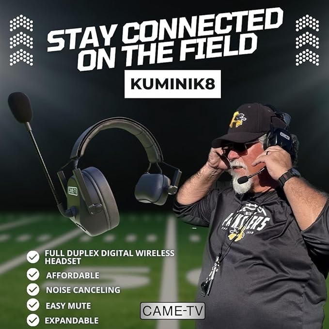 Came-TV Kuminik8 1.9GHz Wireless Intercom Headset System Noise Cancellation Zero Latency Full Duplex 4 Person Team Communication with Hardcase for Church Boating TV Film Production Drone