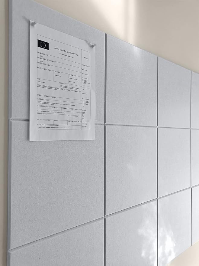 Large Cork Board Alternative - 12-Pack Felt Wall Tiles with Safe Removable Adhesive Tabs, Cork Wall Tiles Bulletin Board Home Office Essentials - Gray White