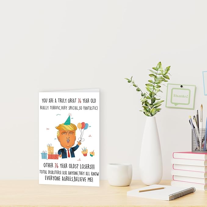 Funny Trump 76th Birthday Card for Men Women, Happy 76 Year Old Birthday Decoration for Grandma Grandpa, Humor Donald Lecture Bday Card for Parents, Unique 76th Birthday Gifts for Him Her