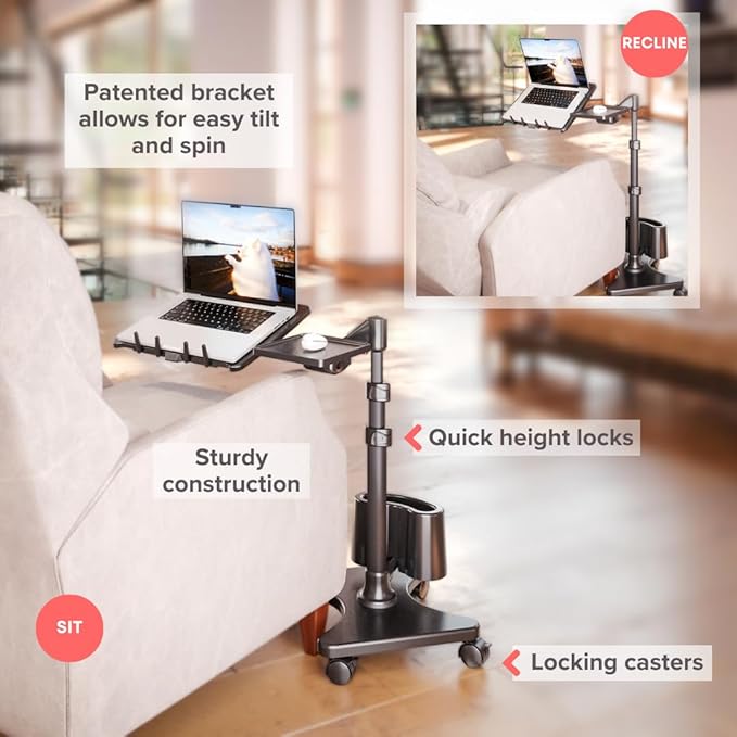 LEVO G2 Rolling Laptop Workstation Stand Cart Desk for Laptops, Books, Tablets, and Art, Made for Sofa, Bed, Chair, or Standing