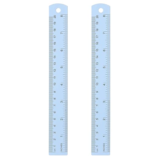 HARFINGTON 2pcs Metal Straight Ruler 20cm Metric SAE Aluminum Alloy Measuring Rulers Scale Tool with Hole for Measure Study Reading Classroom Office, Light Blue
