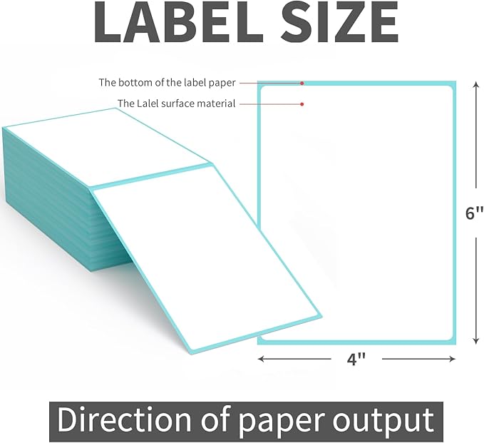9527 Product Fanfold 4 x 6 Direct Thermal Labels with Blue Background Paper Perforated Shipping Labels for Thermal Printers, 500 Label per Stack, 1 Stack
