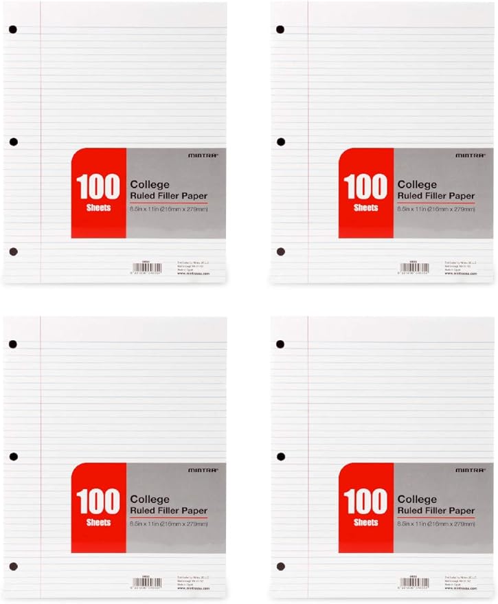 Mintra Office Filler Paper (College Ruled, 2400 Sheets (4-6pks)) - 8.5in x 11in - Filler Paper for Ring Binders