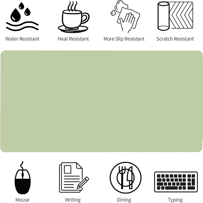 Bloss Green Desk Mat, Desk Matt for Desktop, Large Leather Desk Pad, Desk Pad Mat Waterproof, Computer Mat for Office Work/Home/Decor (31.5 x 15.7 Inches)