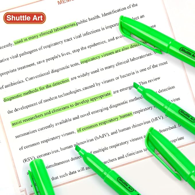 Shuttle Art Highlighters, 30 Pack Green Highlighters Bright Colors, Chisel Tip Dry-Quickly Non-Toxic Highlighter Markers for Adults Kids Highlighting in Home School Office