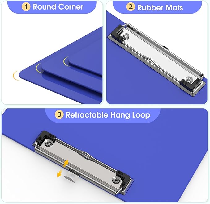 Plastic Clipboards 6 Pack, A4 Blues Clip Board 8.5x11 for Classroom, Students, Kid, Woman, Size 9" x 12.5" with Low Profile Clip, Office & School Supply
