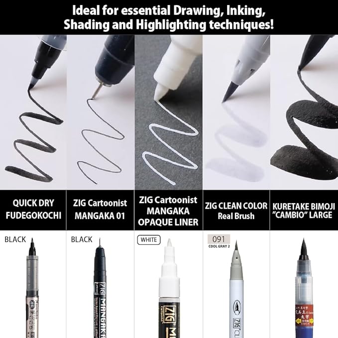 Kuretake Zig Inktober pen set, for Illustration, Manga Drawing, Lettering and Calligraphy, Professional Artist, Made in Japan (Special No.2(5pcs.))