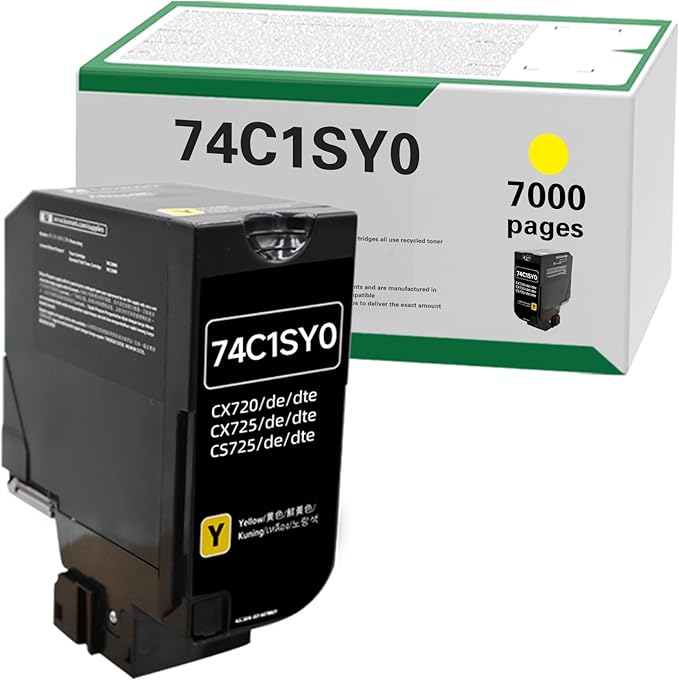74C1SY0 7000 Pages High Yield Toner Cartridge Compatible for Lexmark 74C1S for Lexmark 74C1SY0 for CS725 CX725 CS720 CS720de CS725de CX725de Laser Printer (1Y, 1-Pack)
