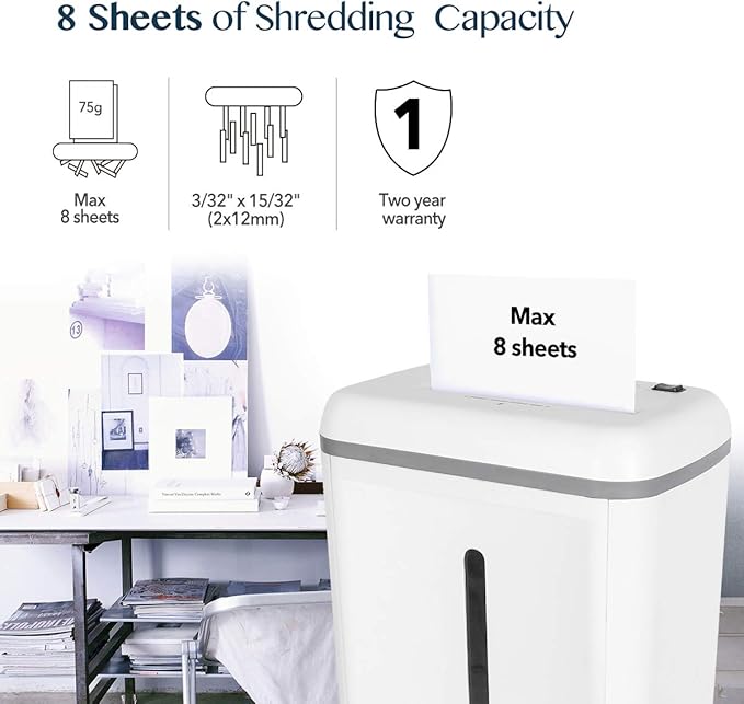 WOLVERINE 8-Sheet Super Micro Cut High Security Level P-5 Ultra Quiet Paper/Credit Card Home Office Shredder with 4.5 gallons Pullout Waste Bin SD9101 (White)