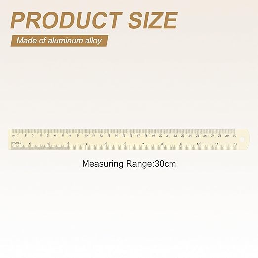 HARFINGTON 6pcs Metal Straight Ruler 30cm Metric SAE Aluminum Alloy Measuring Rulers Scale Tool with Hole for Measure Study Reading Classroom Office, White