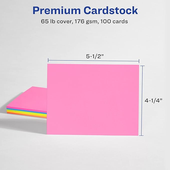 Avery Astrobrights Postcards, 4.25" x 5.5", Assorted Colors, 65 lbs / 176 gsm, Laser/Inkjet, 100 Cards (35704)