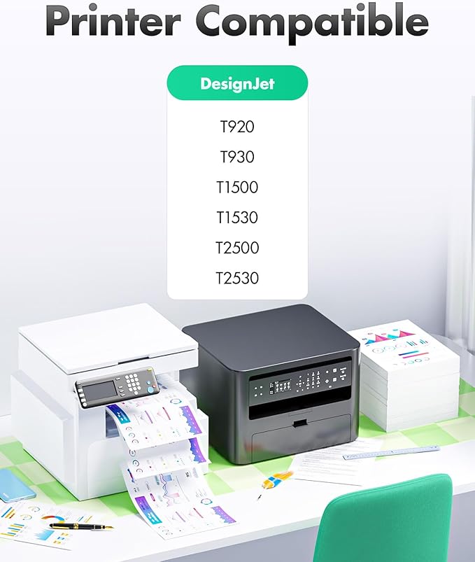 727 Ink Cartridges set 6-Pack 300-ml High Yield Replacement for HP 727 Ink F9J79A C1Q12A F9J76A F9J77A F9J78A F9J80A Compatible with HP DesignJet T930 T920 T1500 T2500 T1530 T2530 Printer Color Inkjet