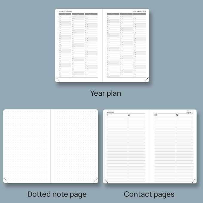 POPRUN Weekly Planner 2026 Pocket Size Calendar (4" x 6.25") 12 Months Notebook with Horizontal Layout, Leather Soft Cover, Inner Pocket, 100GSM Thick Paper, Pen Holder - Petrol Green