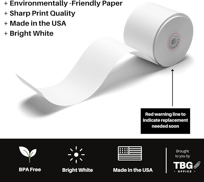 2 1/4” x 165' Thermal Paper Rolls - BPA FREE – MADE IN USA - Receipt paper rolls – Point of Sale Cash Register - Thermal printer paper - Credit Card Paper - (1 Case - 30 Rolls)