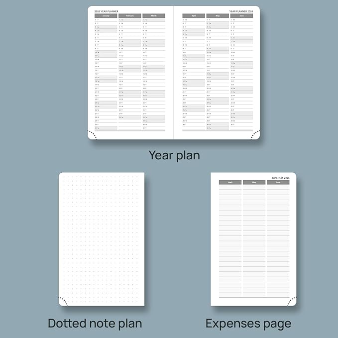 POPRUN 2026 Planner (Pocket Size 4''x 6.25'' Hardcover) - Small Calendar for Purse with Hourly Schedule & Vertical Weekly Layout, Monthly Calendars, 100 GSM - Pacific Green