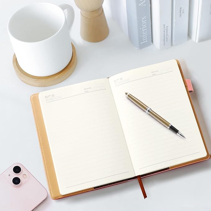 A5 Lined Leather Journal with Pen, 240 Pages Refillable Hardcover Notebook with Pocket and Magnetic Buckle, 80gsm Thick Daily Diary for Men and Women, Great Gift for Business Travel Personal - Pink