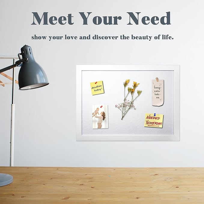 White Cork Board Bulletin Board, Pin Board Wood Framed Display with Felt, Cork Boards for Walls, Jewelry, Notes, Photos, Home, Kitchen, Office, School, 15"x11", Wood Framed(White) & Felt(White)