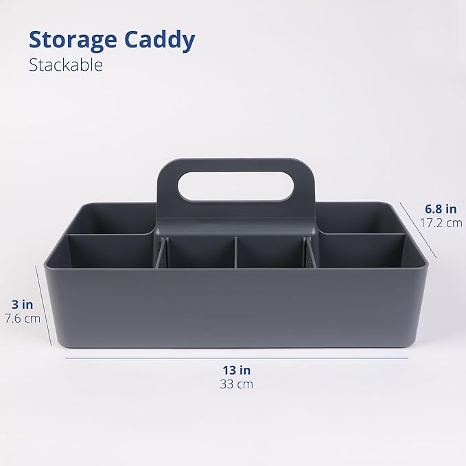 BLUE GINKGO Stackable Organizer Caddy – Korean-Made Portable Tote for Bathroom, Office, Crafts, or School Supplies (Long Rectangle, Gray)