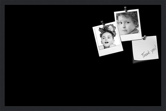 PinPix 34x22 Inch Cork Bulletin Board. This Decorative Framed Pin Board Comes with Solid Black Design and a Satin Black Frame. Ideal for Home Office Decor or Message Board (PinPix-622)