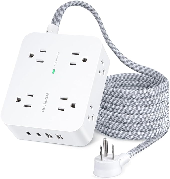 Extension Cord 20 Ft, Power Strip Surge Protector with 8 Outlets 4 USB Ports(2 USB C), Long Cord, Flat Plug, Wall Mount, Desk USB Charging Station for Home Office Essentials