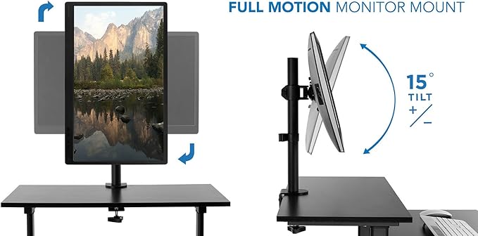 Mount-It Mobile Stand Up Desk / Height Adjustable Computer Work Station Rolling Presentation Cart With Monitor Arm (MI-7942B), Black