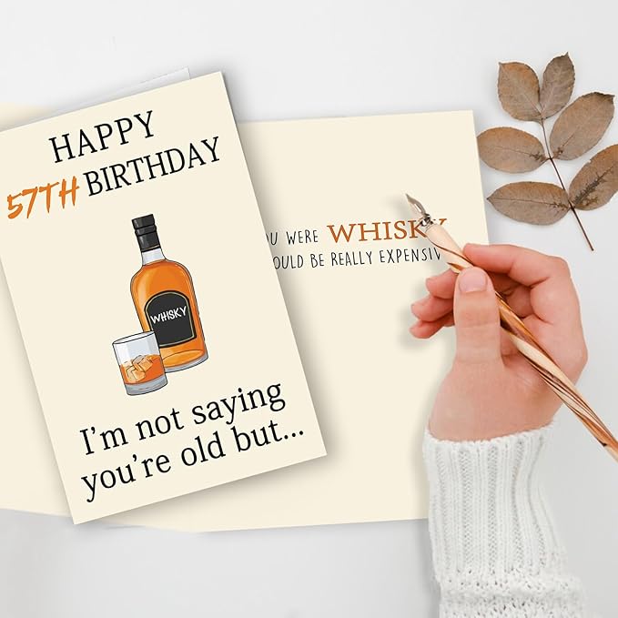 Funny Whiskey 57th Birthday Card, 57th Birthday Gifts for Him Her, Unique 57th Birthday Decorations for Men Women, Happy 57 Year Old Birthday Card Gifts for Husband Wife
