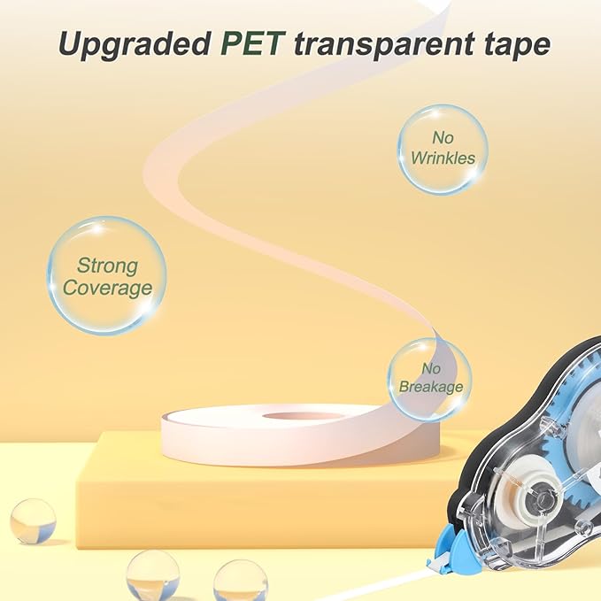 M&G 6Pcs 39 Ft Tape, Correction Tape Tear Resistant Whiteout Tape Easy to Use Instant Bulk Cool Transparent Dispenser for Classroom Office, Black