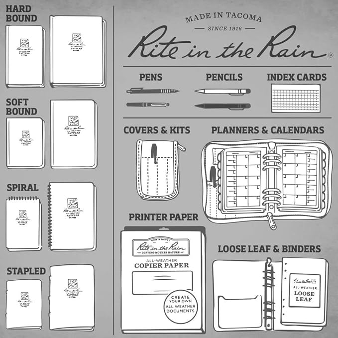 Rite in the Rain Weatherproof Top Spiral Notebook, 3" x 5", Orange Cover, Universal Pattern, 6 Pack (No. OR35L6)