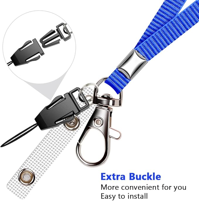 60 Pack Neck Lanyard with ID Badge Holder, Office Strap Bulk Lanyards, Stainless Metal Swivel Hook for Name Tag, Badge Holders, Keychains, Card, Blue