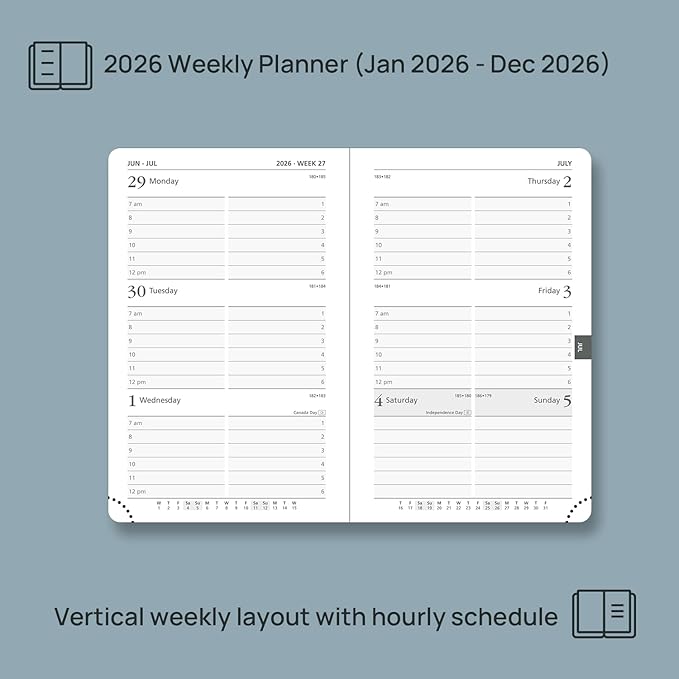 POPRUN Pocket Calendar 2026 (Small Size- 4'' x 6.25") Weekly and Monthly for Purse - Planner 2026 (Jan. 2026 - Dec. 2026) with Vegan Leather Soft Cover, Plastic Ruler, Pen Holder and More - Burgundy Red