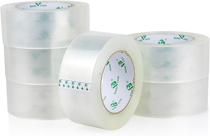 BOMEI PACK Silent Packing Tape, 2.4Mil x 1.88” x 110yds, Heavy Duty Clear Packaging Tape for Moving Boxes, 6 Rolls