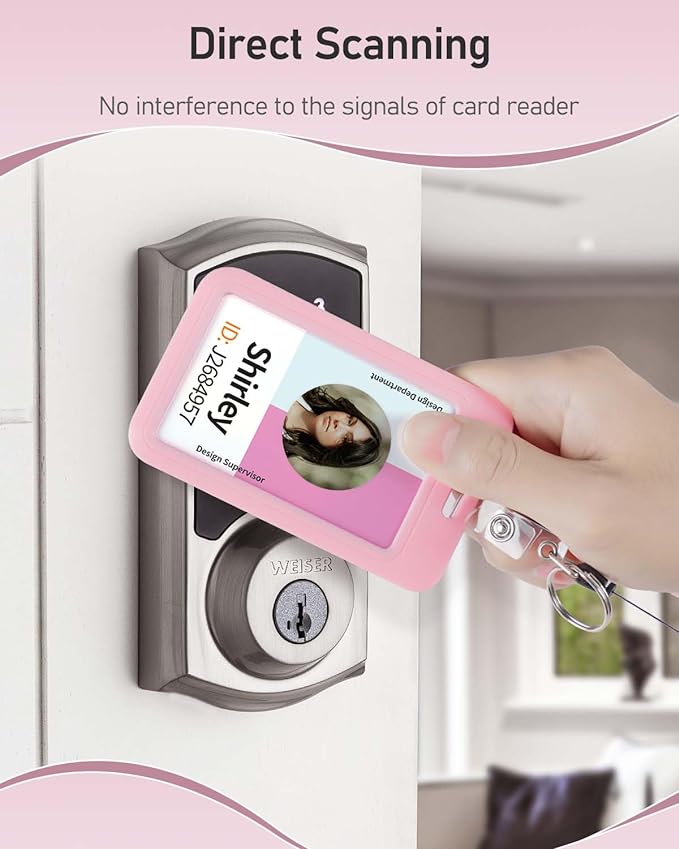 Uniclife 1 Pack Sliding ID Badge Holder Pink Hard Vertical Plastic Card Case Protector Pouch with Clear Window for Office School ID Credit Cards Proximity Key Cards Driver’s Licenses and Passes