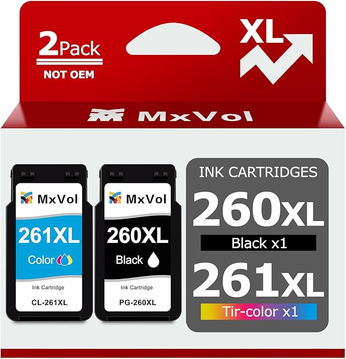 260XL 261XL Replacement for Canon Ink 260 and 261 Ink Cartridges PG-260 XL CL-261 XL for Canon Pixma TS6420a TS6420 TS6400 TR7020a TR7020 TR7000 TS5300 TS5320 Printer Ink Cartridge (1 Black,1 Color)