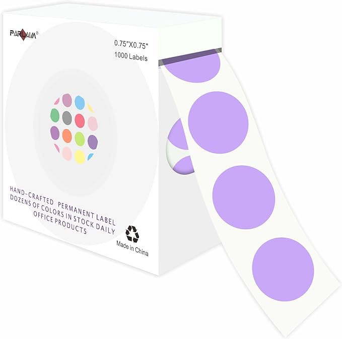 PARLAIM 3/4 Inch Round Permanent Adhesive Color-Code Dot Stickers,1000 Stickers Roll dots Label Dispenser Box Circle Stickers Labels (Lavender)