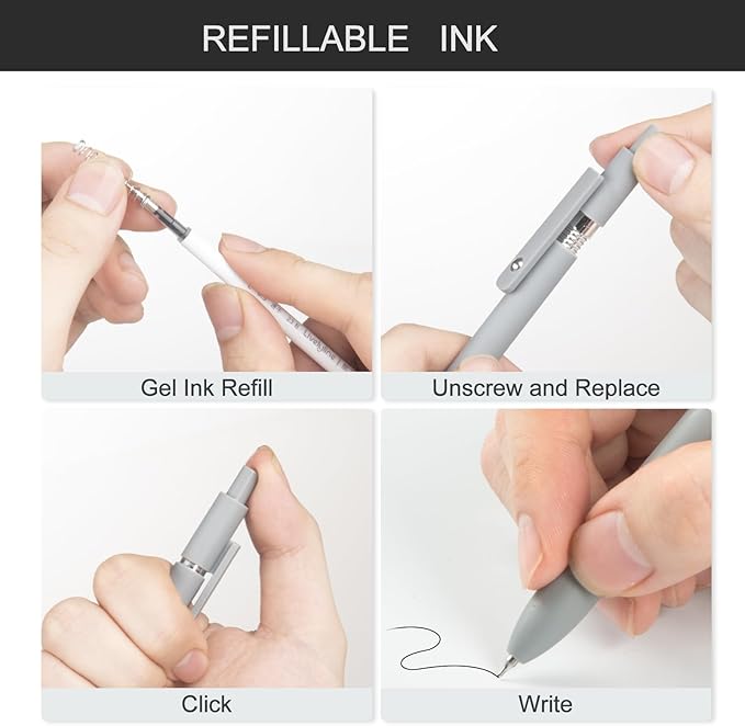 6 Pcs Gel Pens,0.5mm Fine Point Black Ink Pens With Smooth Writing,Aesthetic Pens for School & Office Supplies(Black Gray White)