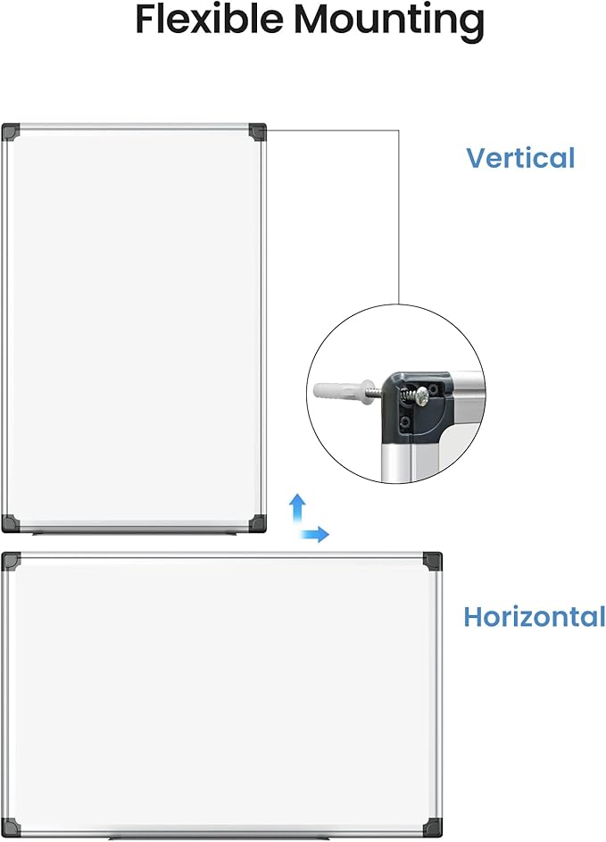 VUSIGN 12PCS Magnetic White Board Kit for Wall 36" x 24", 12 Dry Eraser & 24 Multicolor Markers & 48 Magnetic Pins, Sliver Reinforced Aluminum Frame for Home, School, Office
