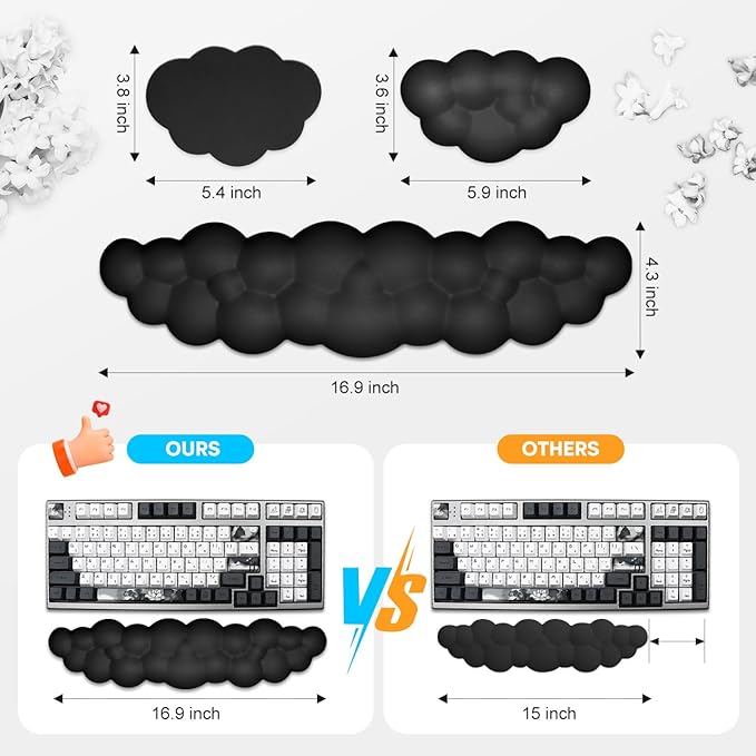 JIKIOU Upgrade Leather Cloud Keyboard Wrist Rest, Cloud Wrist Rest with Non-Slip PU Base, Comfortable Memory Foam Wrist Rest for Computer Laptop Mac Gaming Office and Pain Relief Christmas Wish Gift