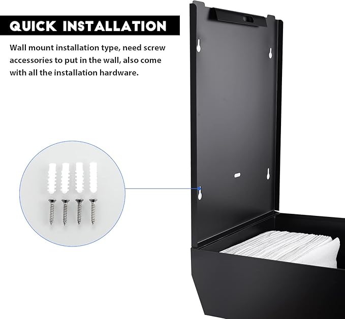 Paper Towel Dispenser Wall Mount Commercial c fold Multifold Trifold, Touchless Hand Towel Dispenser with Lock, (Matte Black)