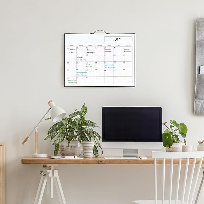 TSJ OFFICE White Board Calendar - 12 X 16 Inches Magnetic Dry Erase Board Monthly Calendar, Double Sided Whiteboard with a Handle, to Do List Notepad for Office, Home, School, Black Aluminum Frame