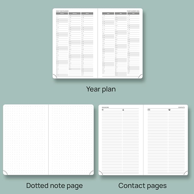 POPRUN Planner 2025-2026 Weekly Notebook for Purse(Pocket Size 4''x 6.25'') Small Academic Calendar (JUL.25 - JUN.26) with Monthly Tabs, Leather Soft Cover, Inner Pocket, 100 GSM - Pink