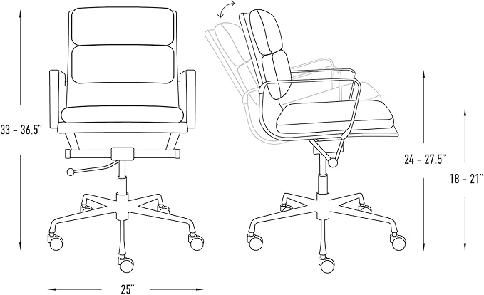 Laura Davidson Furniture SOHO II Padded Management Office Chair - Mid Back Desk Chair with Arm Rest, Swivel & Cushion Availability, Made of Faux Leather, Grey, Computer Chair