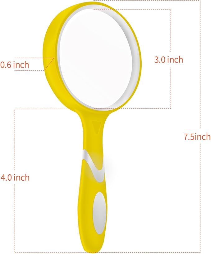 3 Pack Magnifying Glass for Kids, 10X 75mm Magnifying Glass with Non-Slip Rubber Handle, Suitable for Reading Newspapers,Insects,Suitable for Seniors and Kids