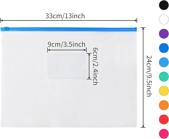 EOOUT 24pcs Plastic Envelopes Poly Zip Envelopes Files Zipper Folders, A4 Size, Letter Size, 10 Colors, for School Office Travel Storage Supplies