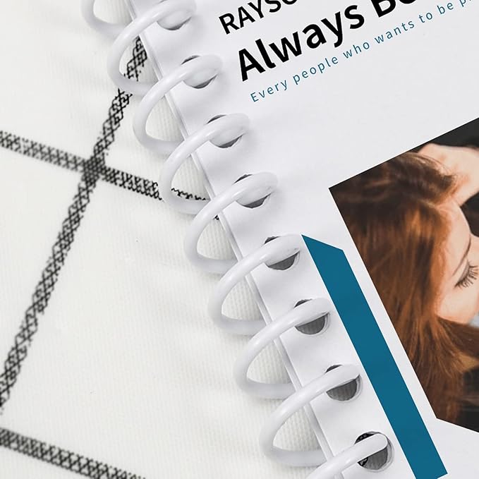 Rayson 9.5mm Plastic Spiral Coil Binding 3:1 Pitch, 3/8inch, 60 Sheets Capacity White Coil Binding Spines - Versatile for Office and Educational Tasks, Pack of 100