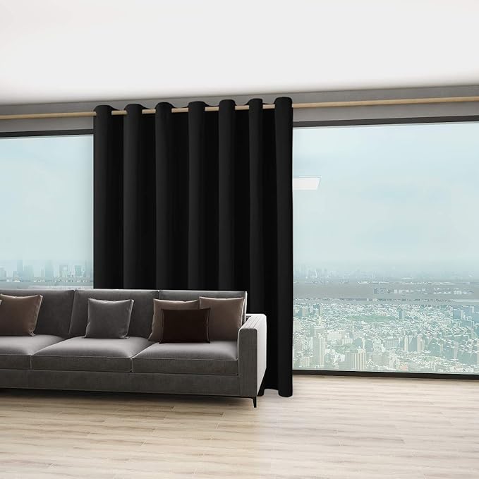 BONZER Extra Wide Room Divider Curtain Total Privacy Wall Noise Reducing Blackout Curtains for Patio Sliding Glass Door, 96L x 120W Inch (8L x 10W ft), 1 Panel, Black