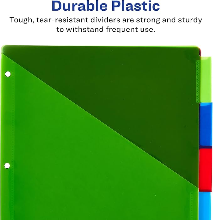 Avery Dividers for 3 Ring Binders, 5-Tab Sets, Two-Pocket Plastic Binder Dividers with Tabs, Multicolor, 24 Sets (11906)