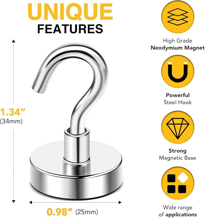 DIYMAG Magnetic Hooks, 80 LB Heavy Duty Strong Magnet with Hooks, Strong Rare Earth Neodymium Magnet Hooks for Hanging, Magnetic Hanger for Curtain, Home, Kitchen, Workplace, 20 Packs